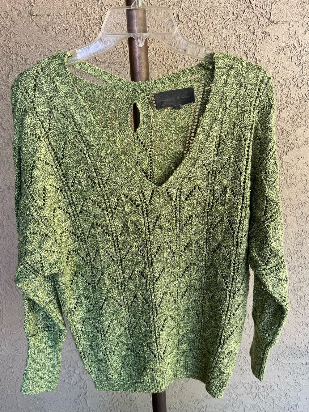 Sunday in Brooklyn Green Openwork V-Neck Knit Sweater